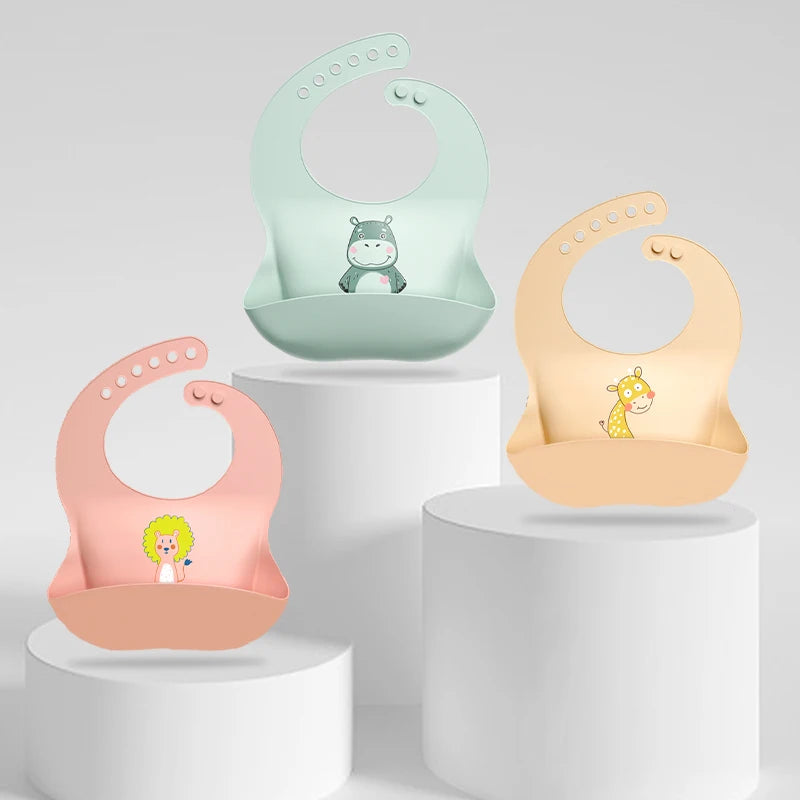 Babadores para bebês à prova d'água de silicone macio ajustável